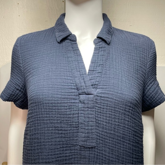 J. Jill Navy Blue Cotton Gauzy Collared Mini Shift Shirt Dress Women's Size SP - Picture 2 of 11